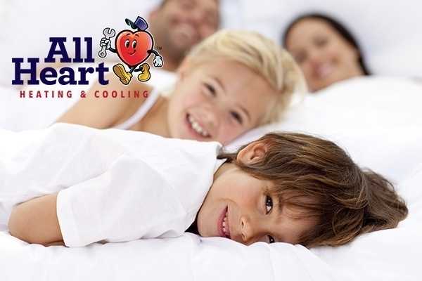 The happy family enjoy Indoor Air Quality Service Cal City with All Heart mascot image