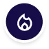 White flame icon inside a dark blue circle on a light gray background.